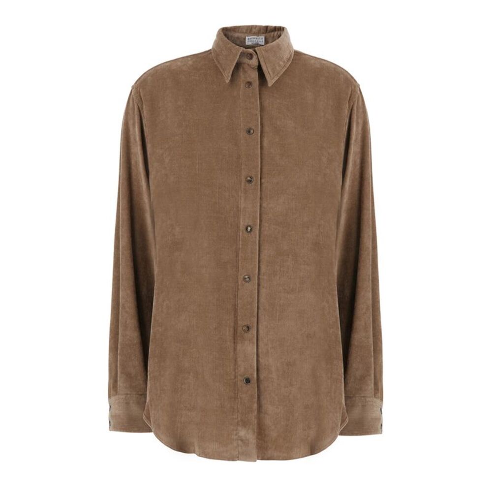 Brunello Cucinelli Women Beige Shirt With Classic Collar In Corduroy For Women